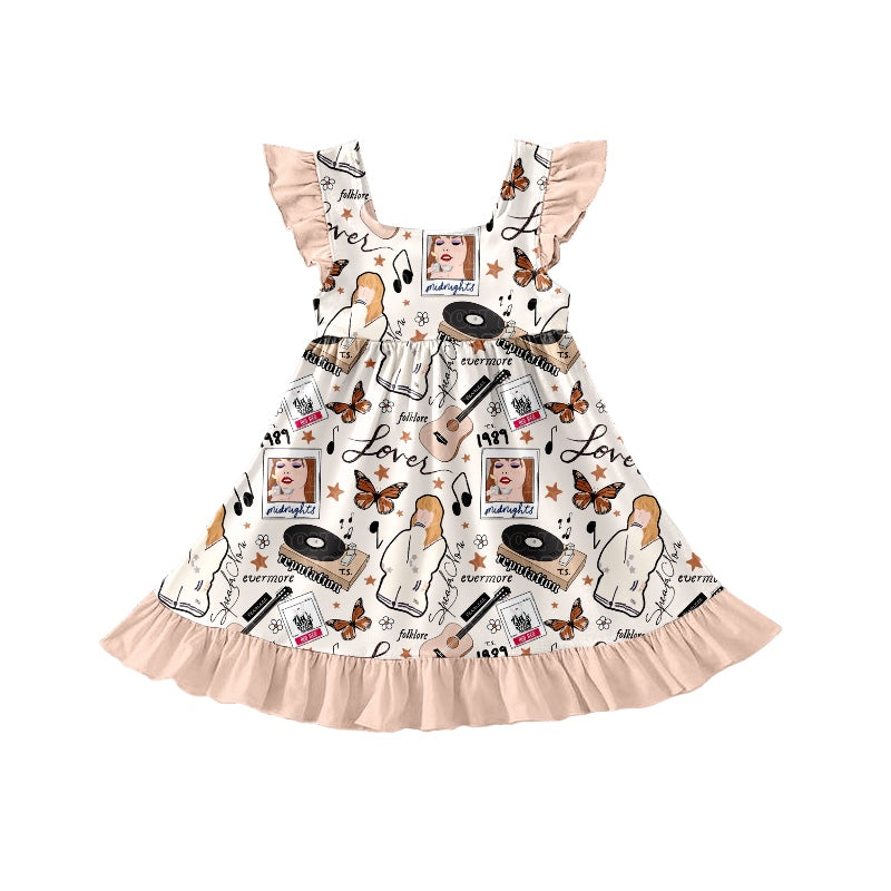 (Custom Design Preorder MOQ 5) Singer Swiftie Print Girls Knee Length Summer Dress