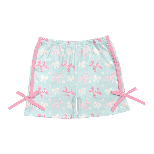 3.29(Custom Design Preorder MOQ 5) Balloon Dog Bows Print Girls Summer Bottom Shorts