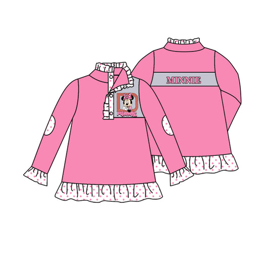 11.16(Custom Design Preorder MOQ 5)Cartoon Mouse Pink Print Long Sleeve Girls Pullover Fall Tee Shirts Top