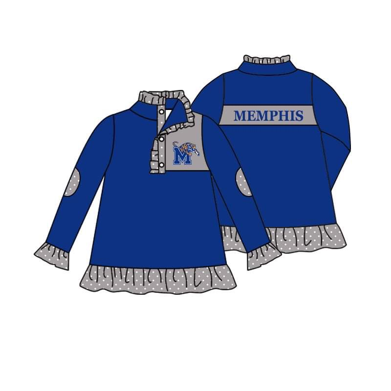 (Custom Design Preorder MOQ 5) Team's MEMPHIS Print Girls Long Sleeve Buttons Pullover Shirts