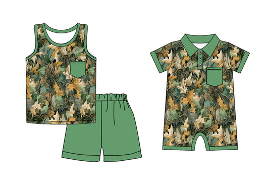 12.14(Custom Design Preorder MOQ 5 Each Design) Branch Green Print Boys Summer Matching Clothes Brothers Wear