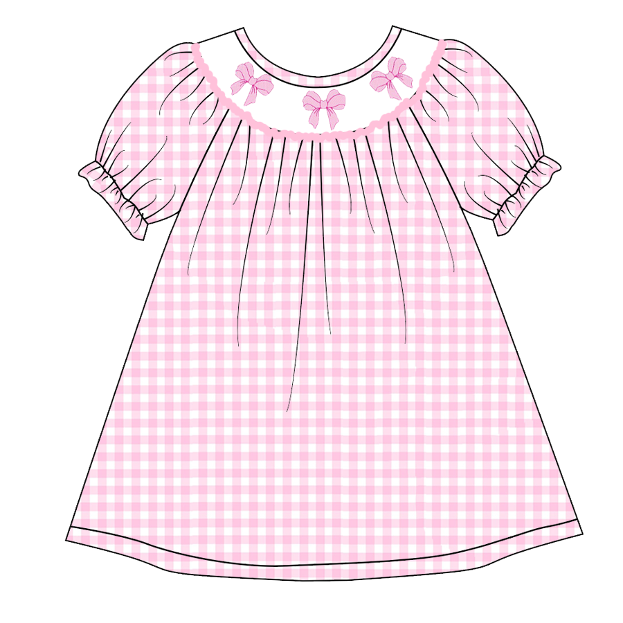 (Custom Design Preorder MOQ 5) Bows Pink Plaid Print Girls Knee Length Summer Dress