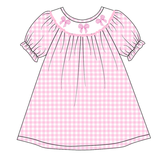 (Custom Design Preorder MOQ 5) Bows Pink Plaid Print Girls Knee Length Summer Dress