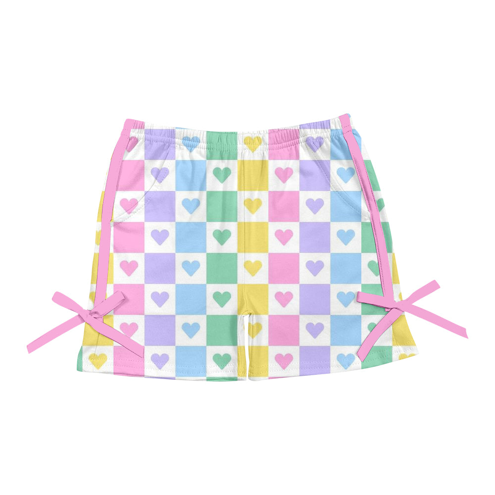 3.29(Custom Design Preorder MOQ 5) Colorful Plaid Heart Print Girls Summer Bottom Shorts
