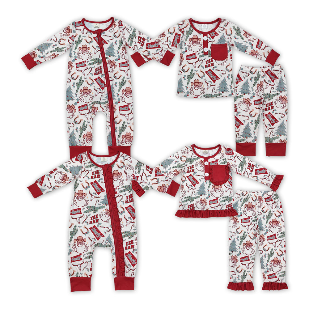 Howdy Santa Print Sibling Christmas Bamboo Pajamas Matching Clothes