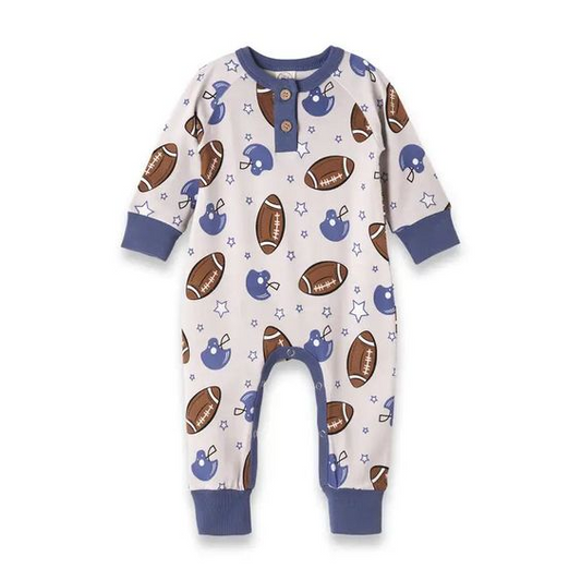 (Custom Design MOQ 5) Football Print Baby Boys Romper