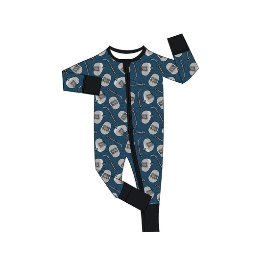 (Custom Design Preorder MOQ 5) Welder Print Baby Boys Fall Sleeper Zipper Romper