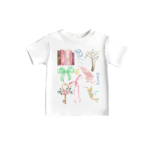 (Custom Design Preorder MOQ 5)NO.22  Cartoon Wing Bows Print Girls Summer Tee Shirts Top