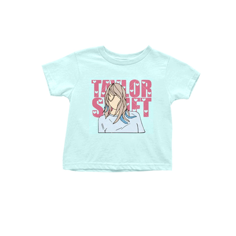 (Custom Design Preorder MOQ 5) Aqua Singer Swiftie Print Girls Summer Tee Shirts Top