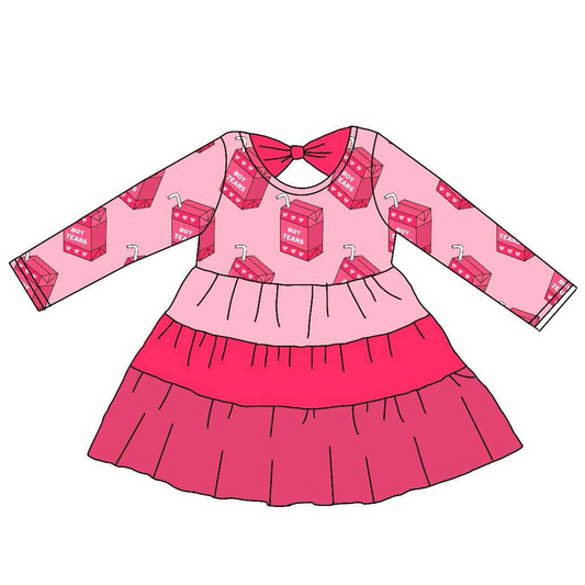 (Split Order Preorder) Deadline November 30 Boy Tears Box Pink Print Girls Valentine's Day Knee Length Dress