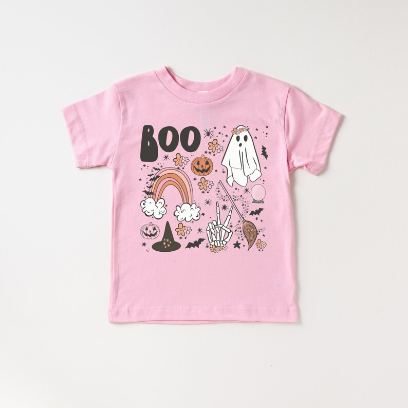 (Custom Design Preorder MOQ 5) Boo Halloween Pink Print Girls Tee Shirts Top