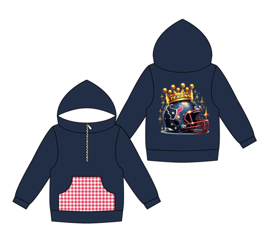 (Custom Design Preorder MOQ 5) Team's TEXANS Print Pocket Kidss Long Sleeve Zipper Hoodie Top