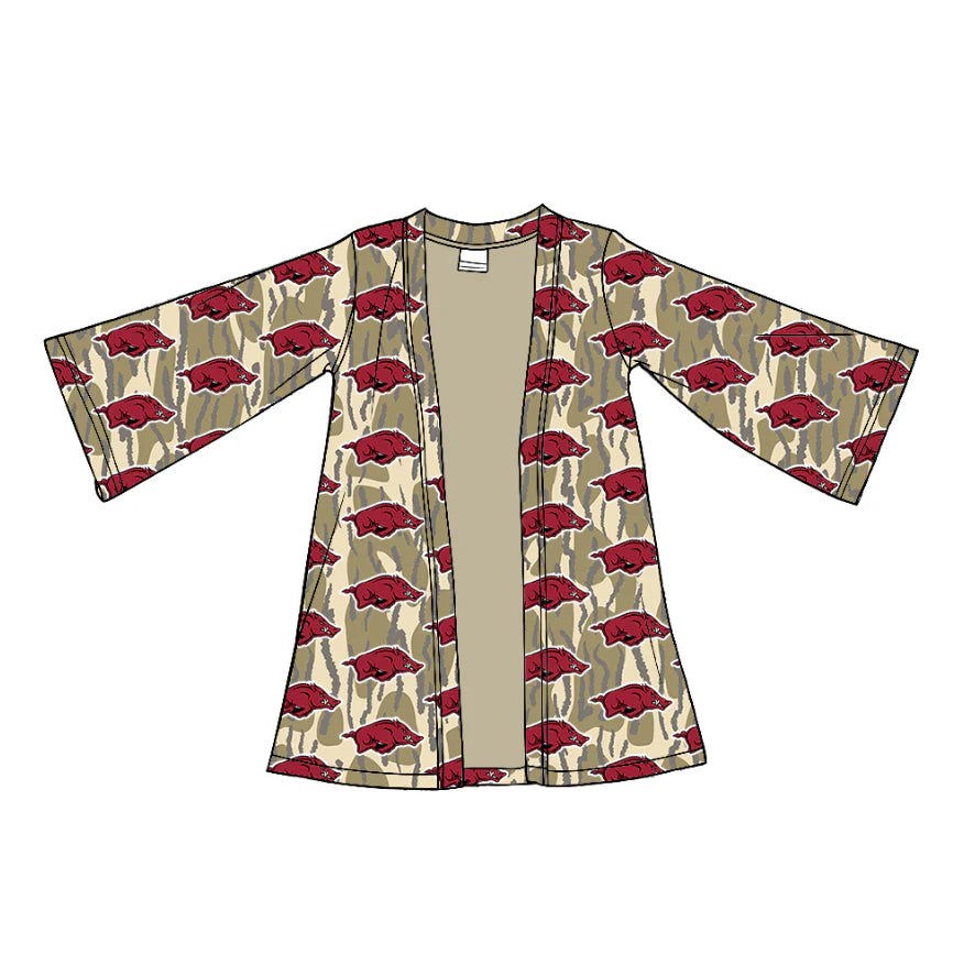 (Custom Design Preorder MOQ 5 Each Item) Team's Arkansas Camo Print Girls Fall Cardigan Top