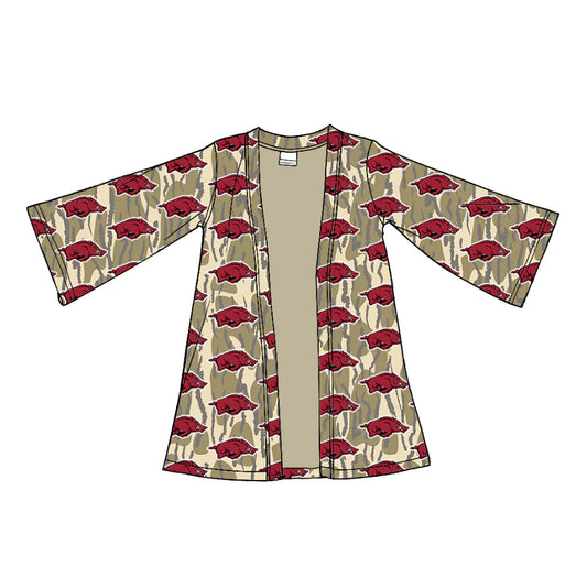 (Custom Design Preorder MOQ 5 Each Item) Team's Arkansas Camo Print Girls Fall Cardigan Top