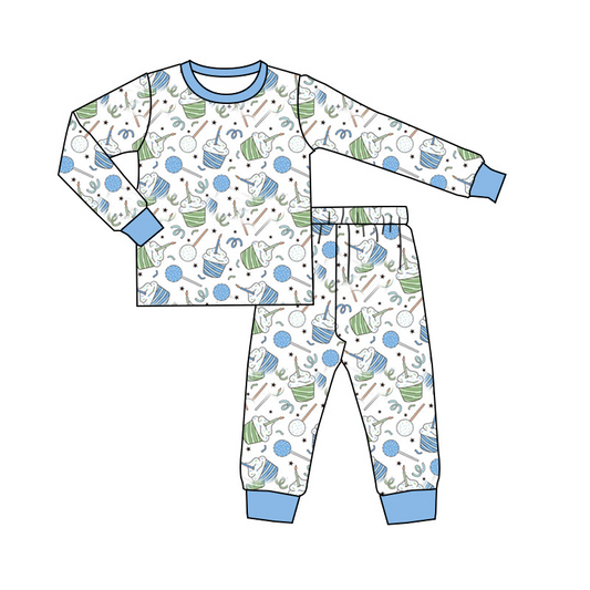 (Custom Design Preorder MOQ 5)  Cake Lollipop Print Boys Birthday Pajamas Clothes Set