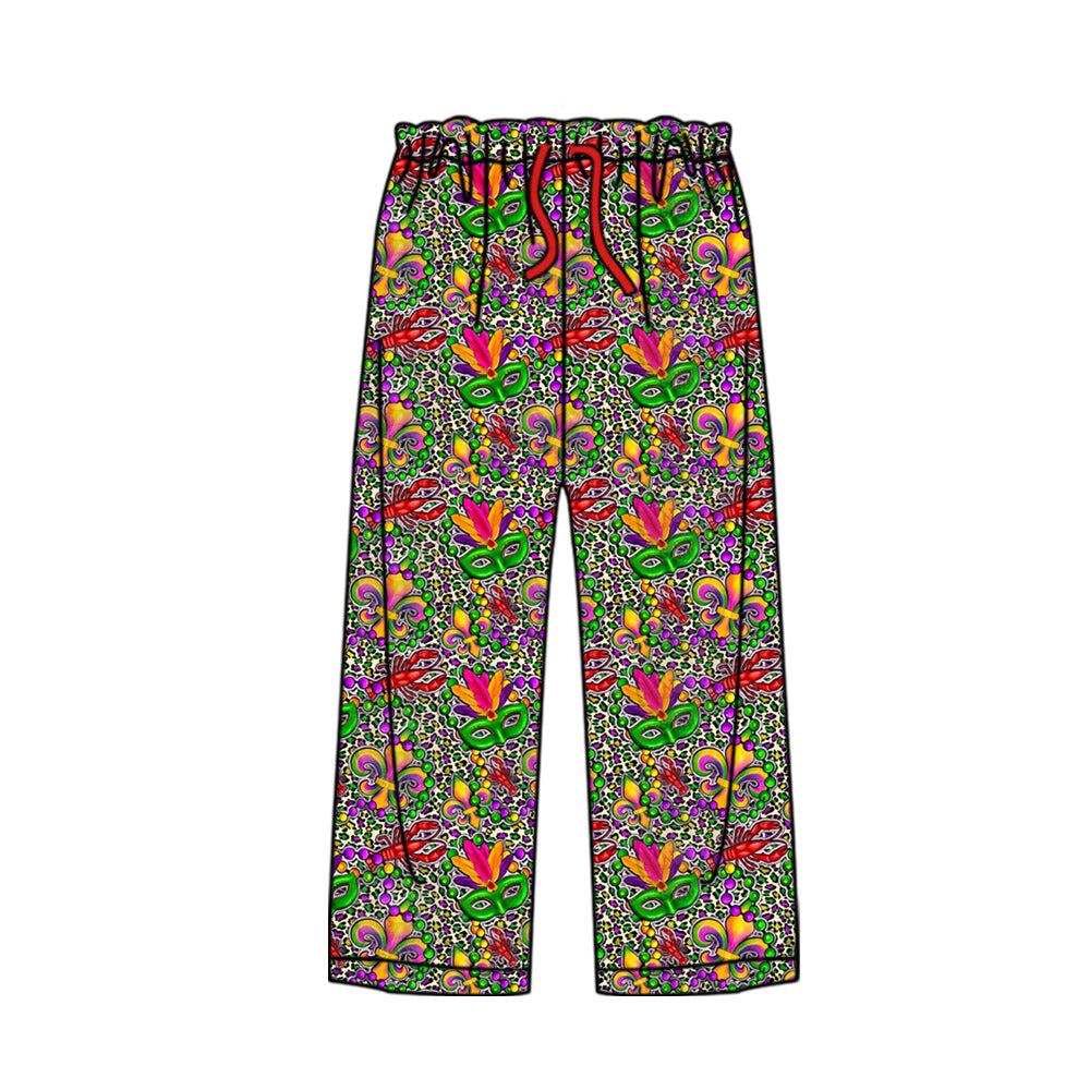 12.4(Custom Design Preorder MOQ 5) Mask Crayfish Leopard Print Adult Mardi Gras Pajamas Pants