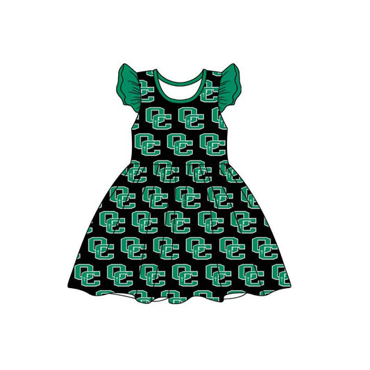 (Custom Design Preorder MOQ 5) Team's OC Green Print Girls Summer Knee Length Dress