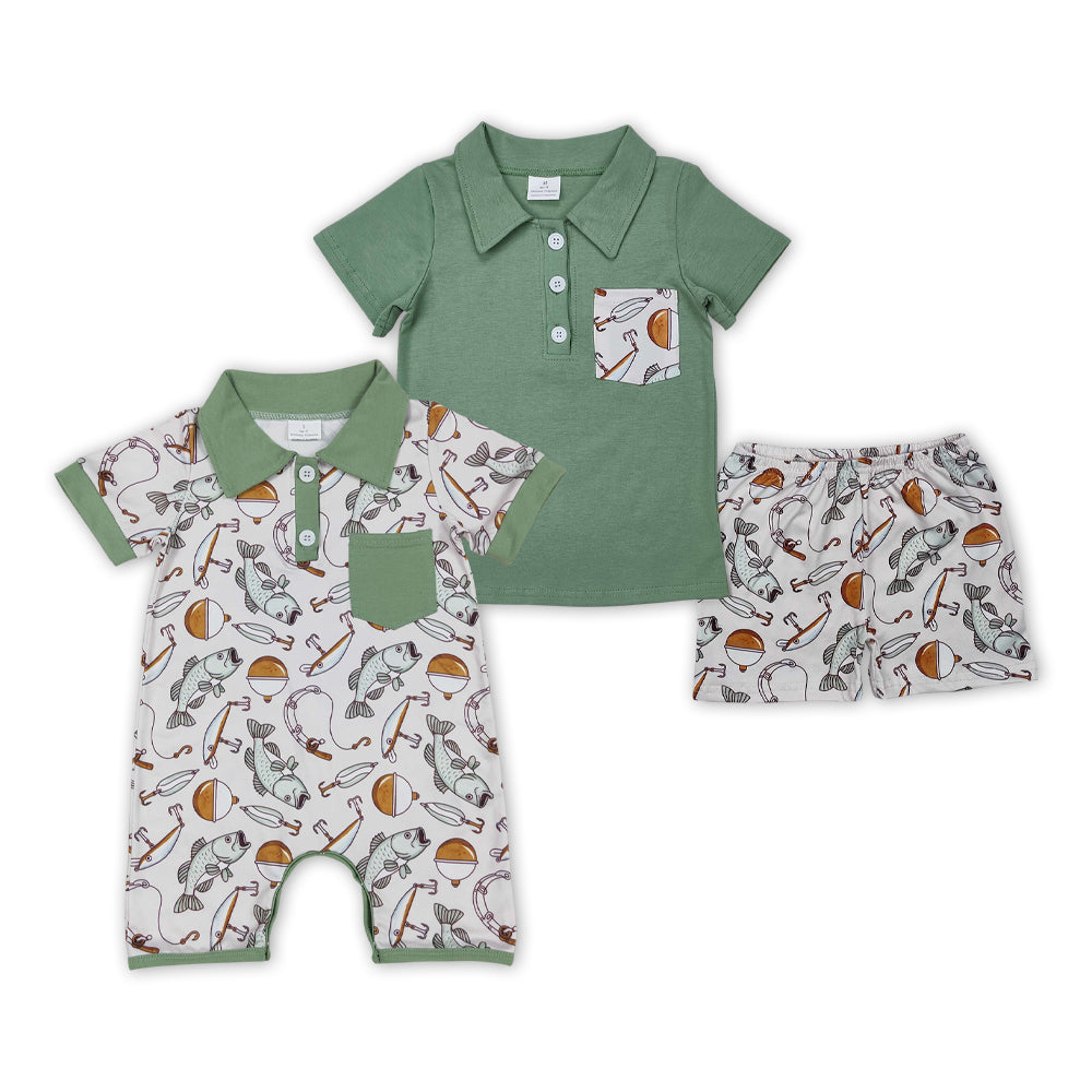 Fishing Green Print Brothers Summer Matching Clothes