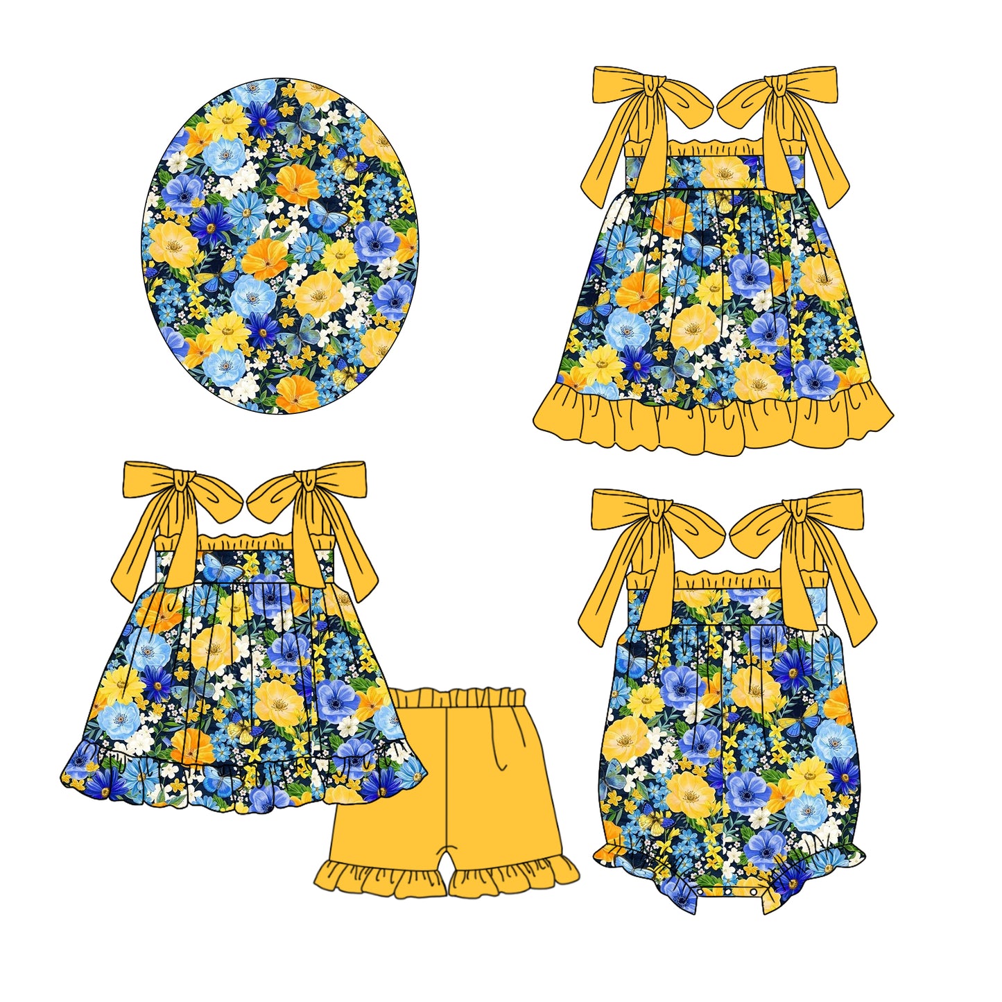 11.21(Custom Design Preorder MOQ 5 Each Design) Butterfly Flowers Print Girls Summer Matching Clothes Sisters Wear
