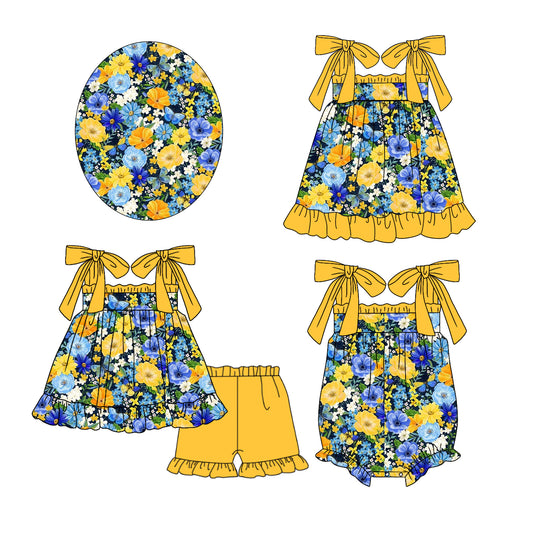11.21(Custom Design Preorder MOQ 5 Each Design) Butterfly Flowers Print Girls Summer Matching Clothes Sisters Wear