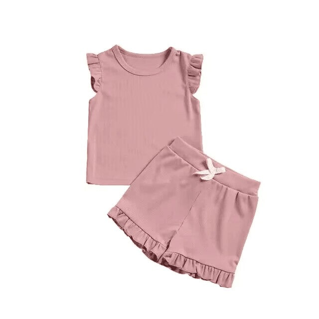 (Custom Design Preorder MOQ 5) Dark Pink Girls Summer Clothes Set