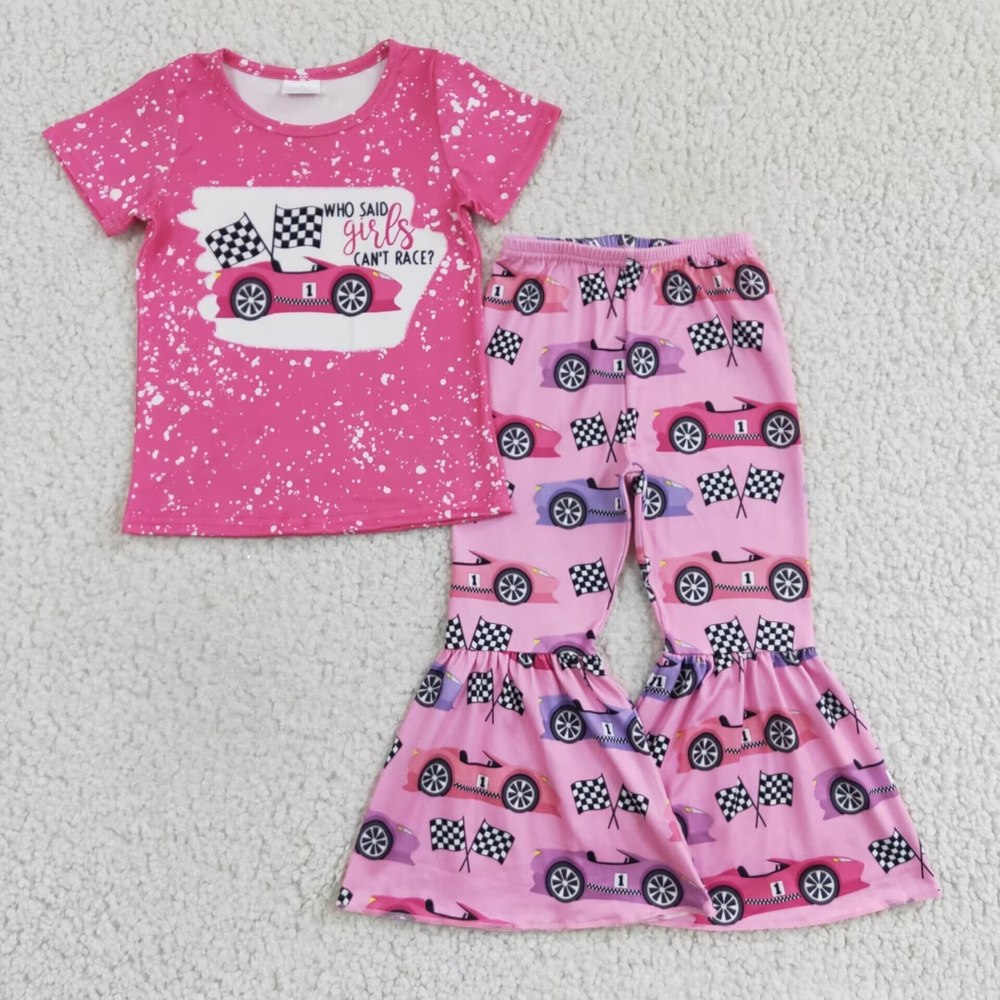 (Promotion)Pink Cars RACE Print Sisters Matching Clothes