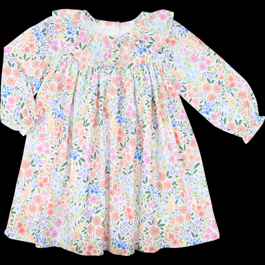 (Custom Design Preorder MOQ 5) Colorful Flowers Print Girls Spring Knee Length Dress