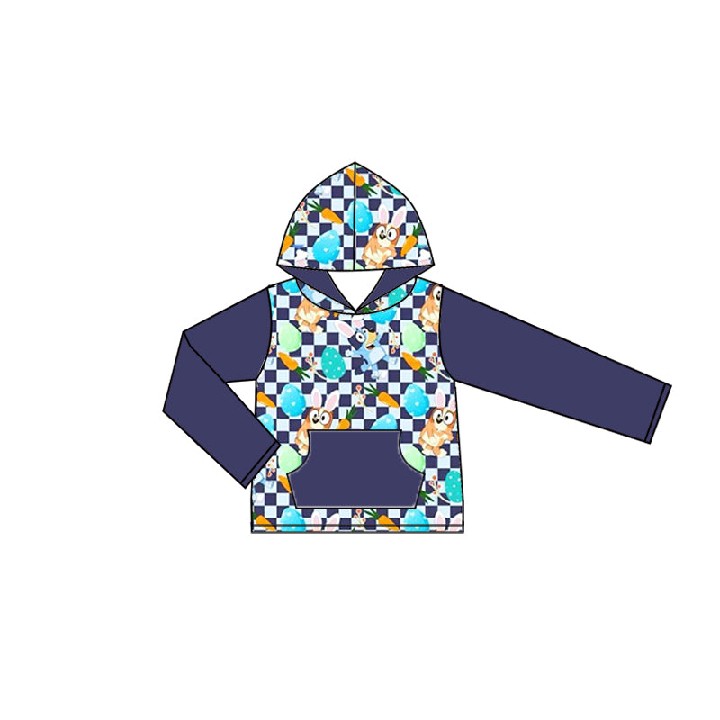 (Custom Design Preorder MOQ 5) Cartoon Dog Eggs Print Kids Easter Hoodie Tee Shirts Top