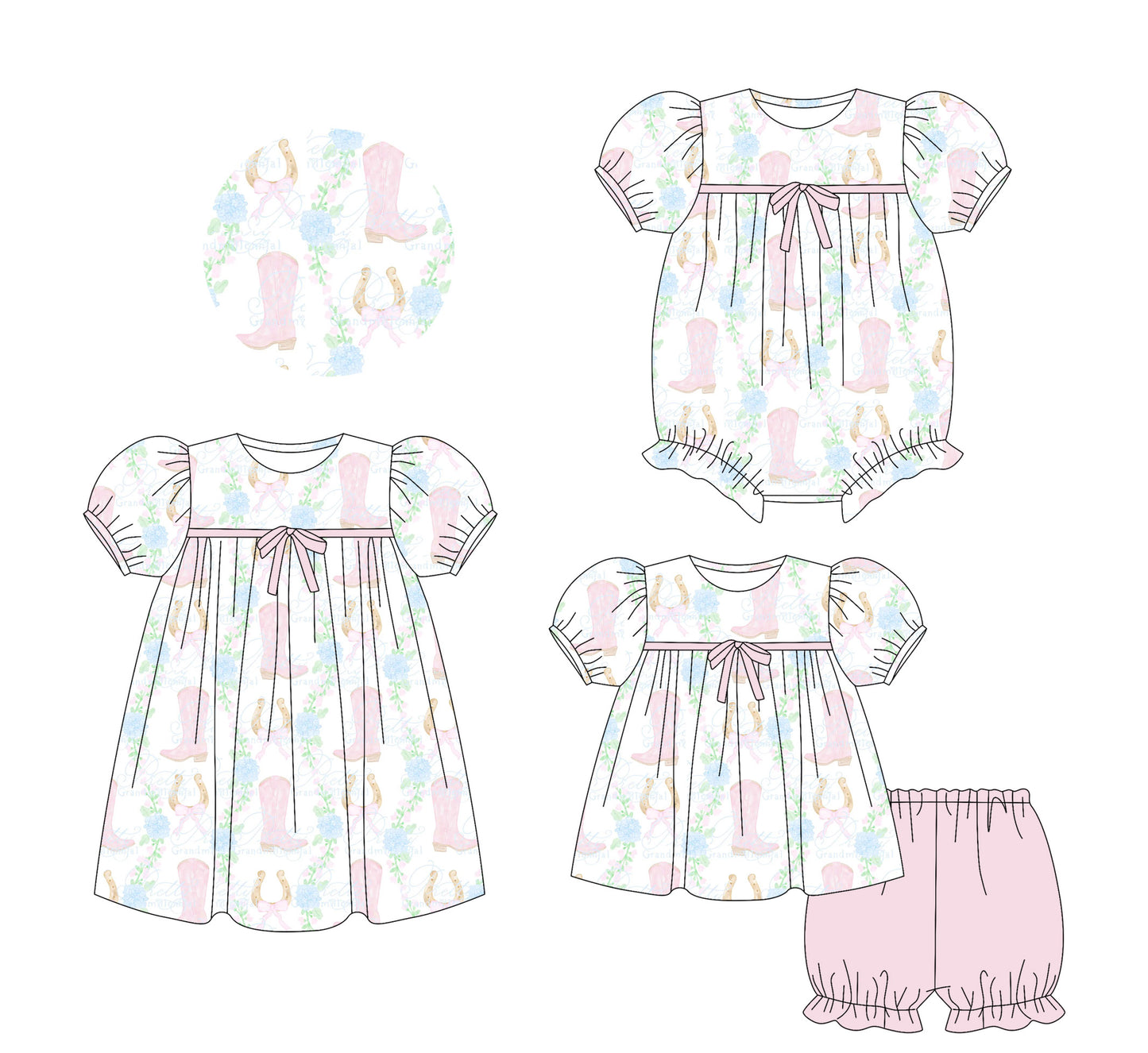 5.24(Custom Design Preorder MOQ 5 Each Design) Boots Flowers Print Girls Summer Matching Clothes Sisters Wear