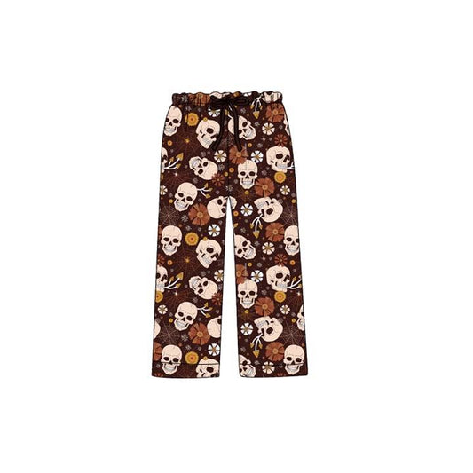 (Custom Design Preorder MOQ 5)  Adult Skull Flowers Print Woman Halloween Pajamas Pants