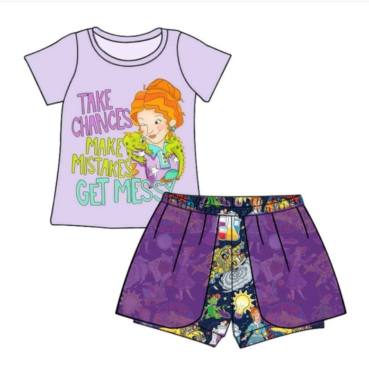 (Custom Design Preorder MOQ 5) Crazy Bus Print Girls Summer Clothes Set
