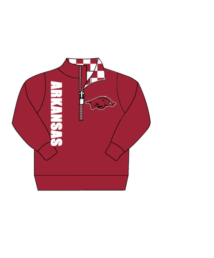 (Custom Design Preorder MOQ 5) Team's ARKANSAS Wine Print Kids Long Sleeve Zipper Pullover Top