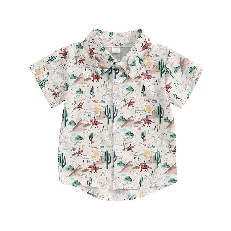 (Custom Design Preorder MOQ 5) Cowboy Cactus Print Boys Tee Shirts Top