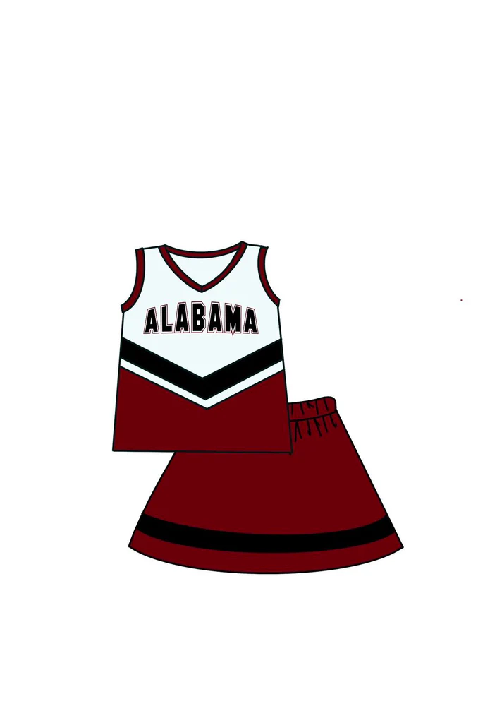 (Custom Design Preorder MOQ 5) Team's ALABAMA Print Shorts Skirts Girls Summer Clothes Set