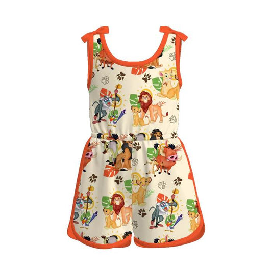 (Custom Design Preorder MOQ 5) Cartoon Lion Print Girls Summer Jumpsuits