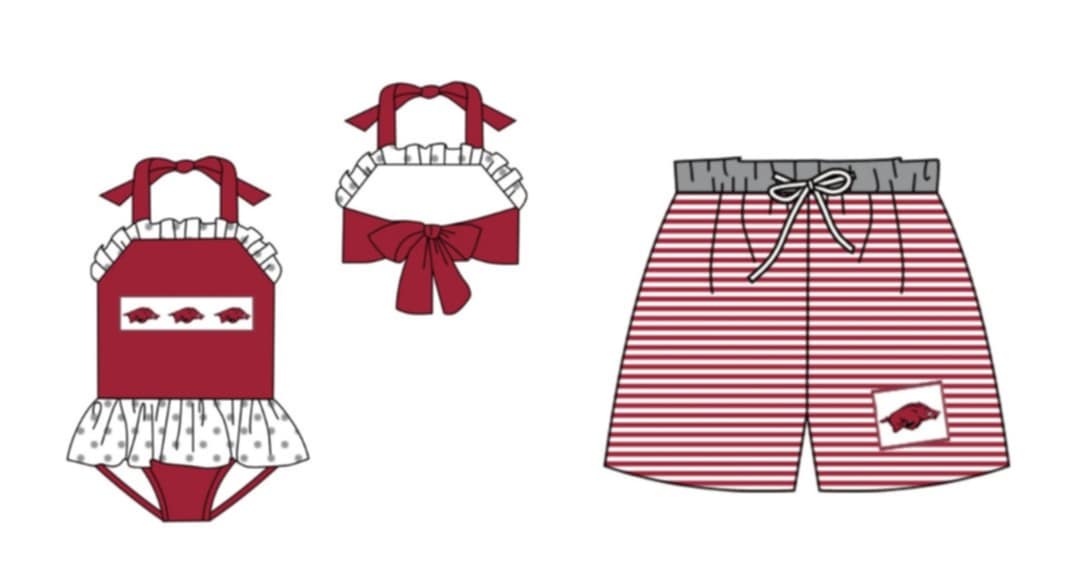 (Custom Design Preorder MOQ 5)  Team's Arkansas Print Girls 1 Pieces Swimsuits