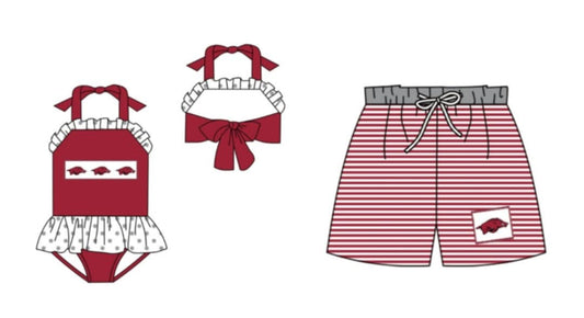 (Custom Design Preorder MOQ 5) Team's Arkansas Print Boys Summer Swim Trunks