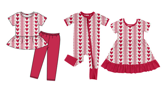 11.4(Custom Design Preorder MOQ 5 Each Design) Heart Print Girls Valentine's Day Matching Clothes Sisters Wear