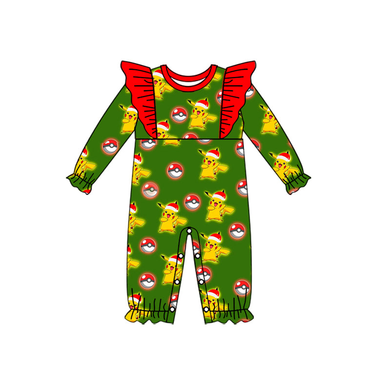 (Custom Design Preorder MOQ 5) Cartoon Animals Green Print Baby Girls Christmas Romper