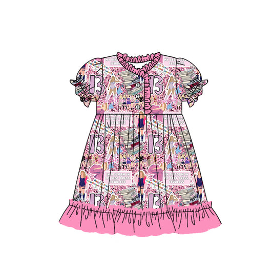 12.12(Custom Design Preorder MOQ 5) Singer Swiftie Pink Print Girls Summer Pajamas Knee Length Dress