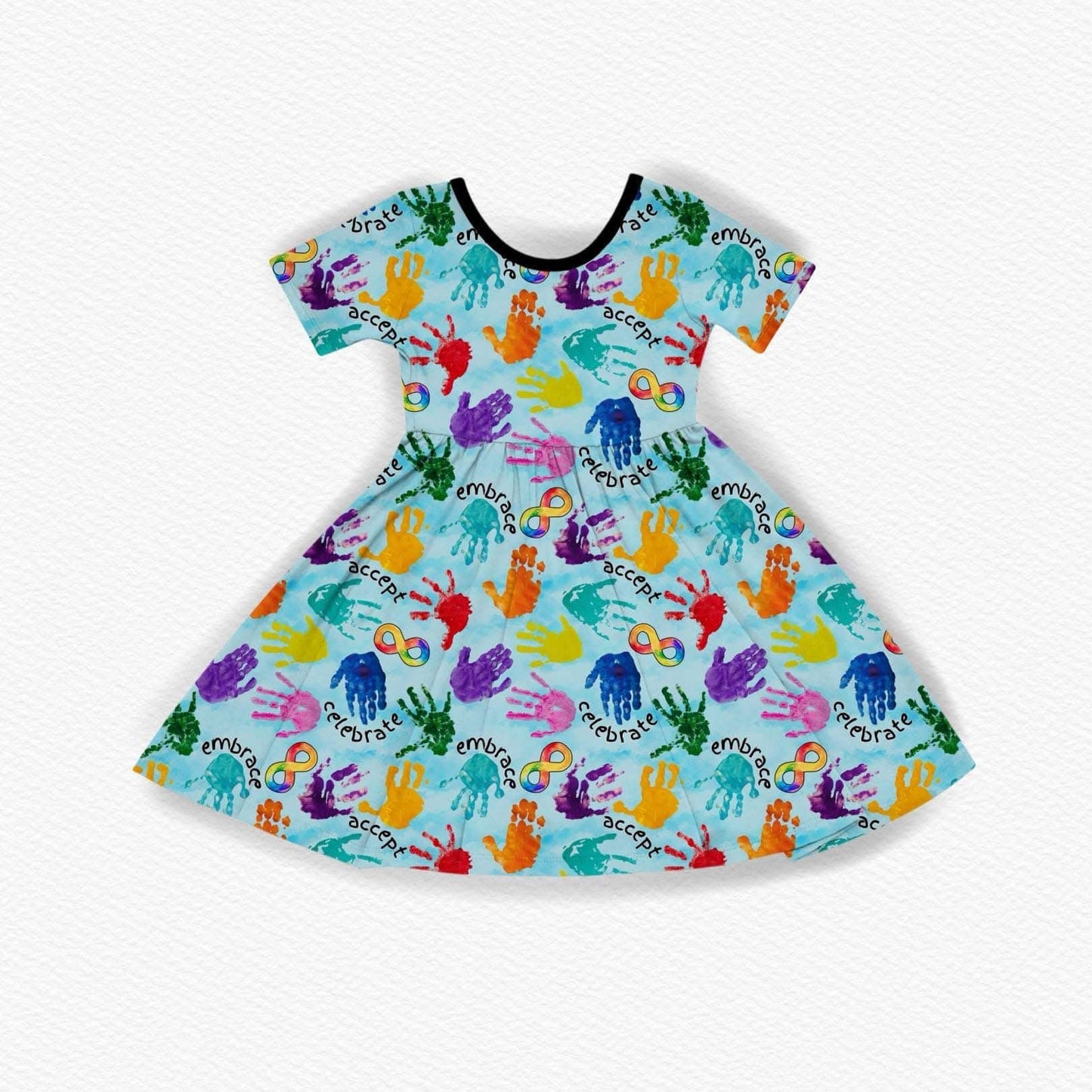 (Custom Design Preorder MOQ 5) Colorful Autism Embrace Print Girls Knee Length Dress
