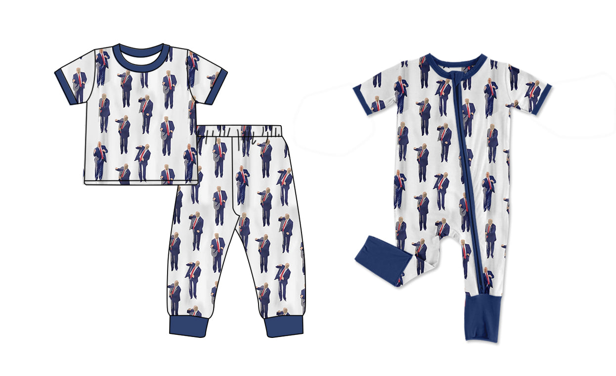 11.11(Custom Design Preorder MOQ 5 Each Design) Trump Print Kids Pajamas Matching Clothes