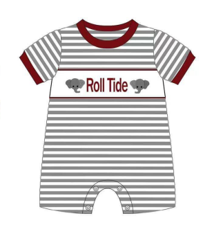 (Custom Design Preorder MOQ 5) Team's ALABAMA ROLL TIDE Print Baby Boys Summer Romper