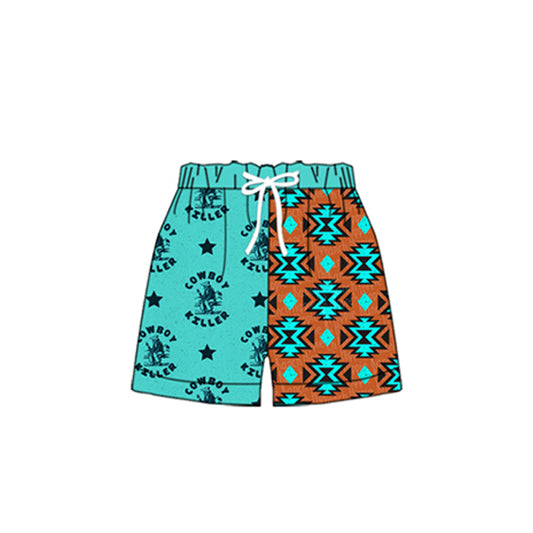 (Custom Design Preorder MOQ 5) Cowboy Aztec Print Kids Western Bottom Shorts