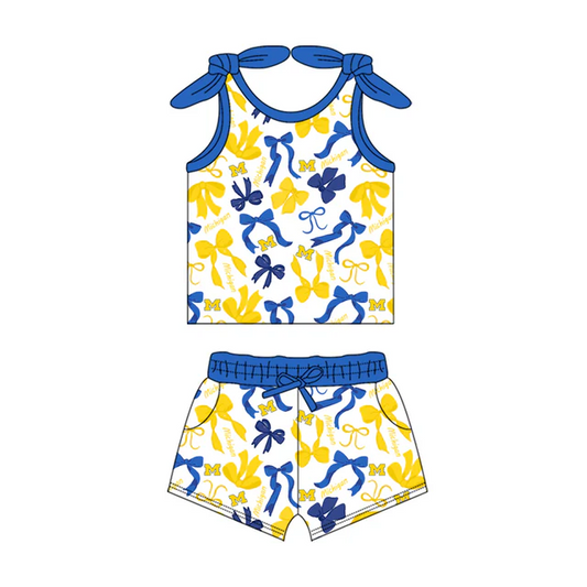 (Custom Design Preorder MOQ 5) Team's MICHIGAN Top Pockets Shorts Girls Summer Clothes Set