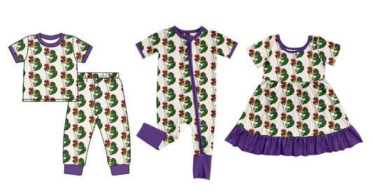12.9(Custom Design Preorder MOQ 5 Each Design) Crocodile Crayfish Print Girls Mardi Gras Matching Clothes Sisters Wear