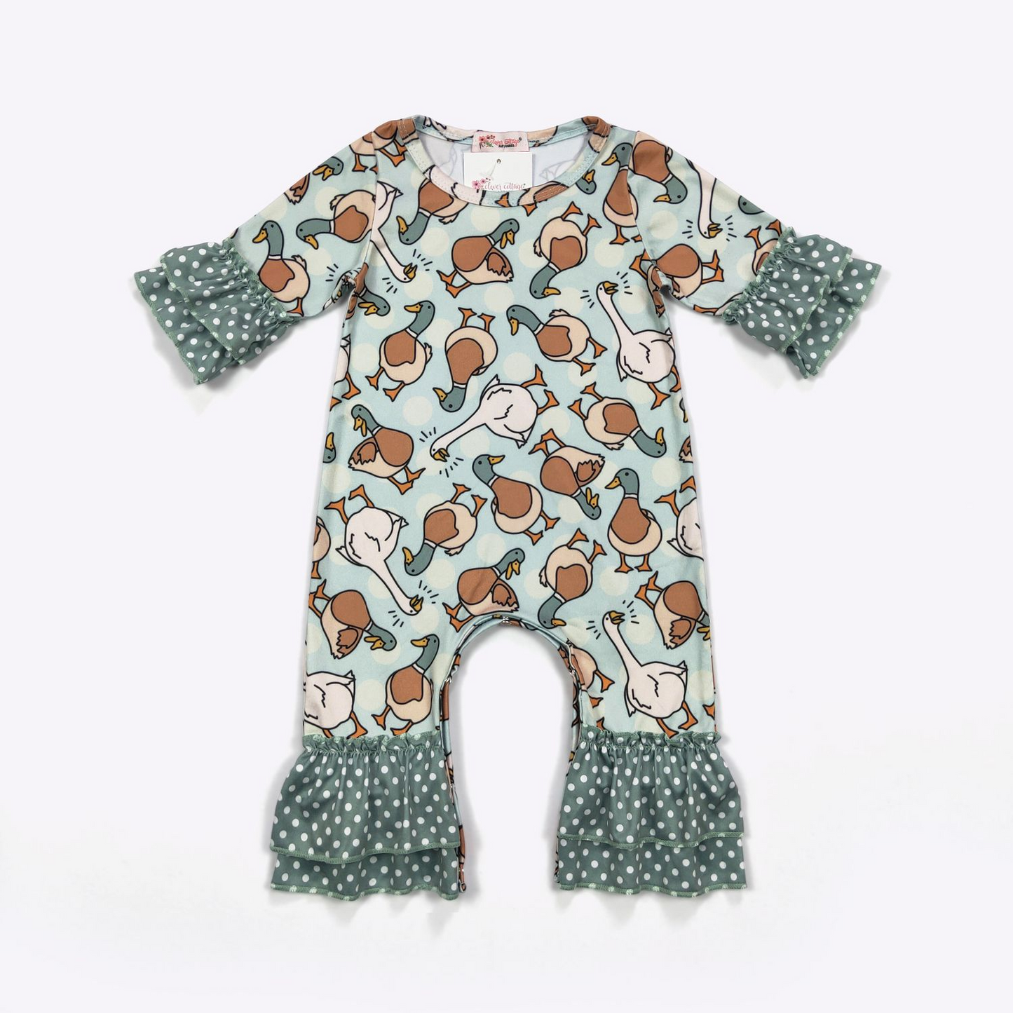 (Custom Design Preorder MOQ 5) Duck Print Baby Girls Romper