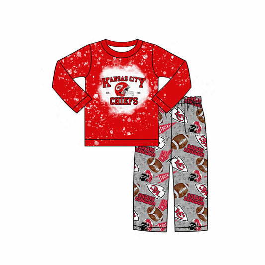 (Custom Design Preorder MOQ 5) Team's KC Red Top Gray Pants Boys Fall Clothes Set