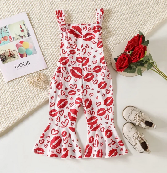 (Custom Design Preorder MOQ 5) Kidss Heart Print Girls Valentine's Jumpsuit