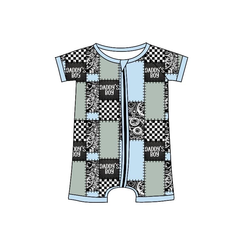 (Custom Design Preorder MOQ 5)  Daddy's Boy Print Baby Boys Summer Zipper Romper